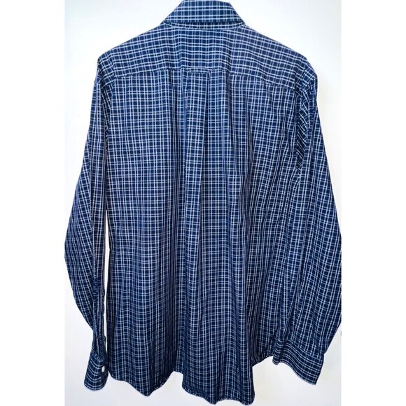 Nautica Mens Wrinkle Resistant Navy Blue Plaid Button-Down Shirt Size Large - Picture 2 of 3